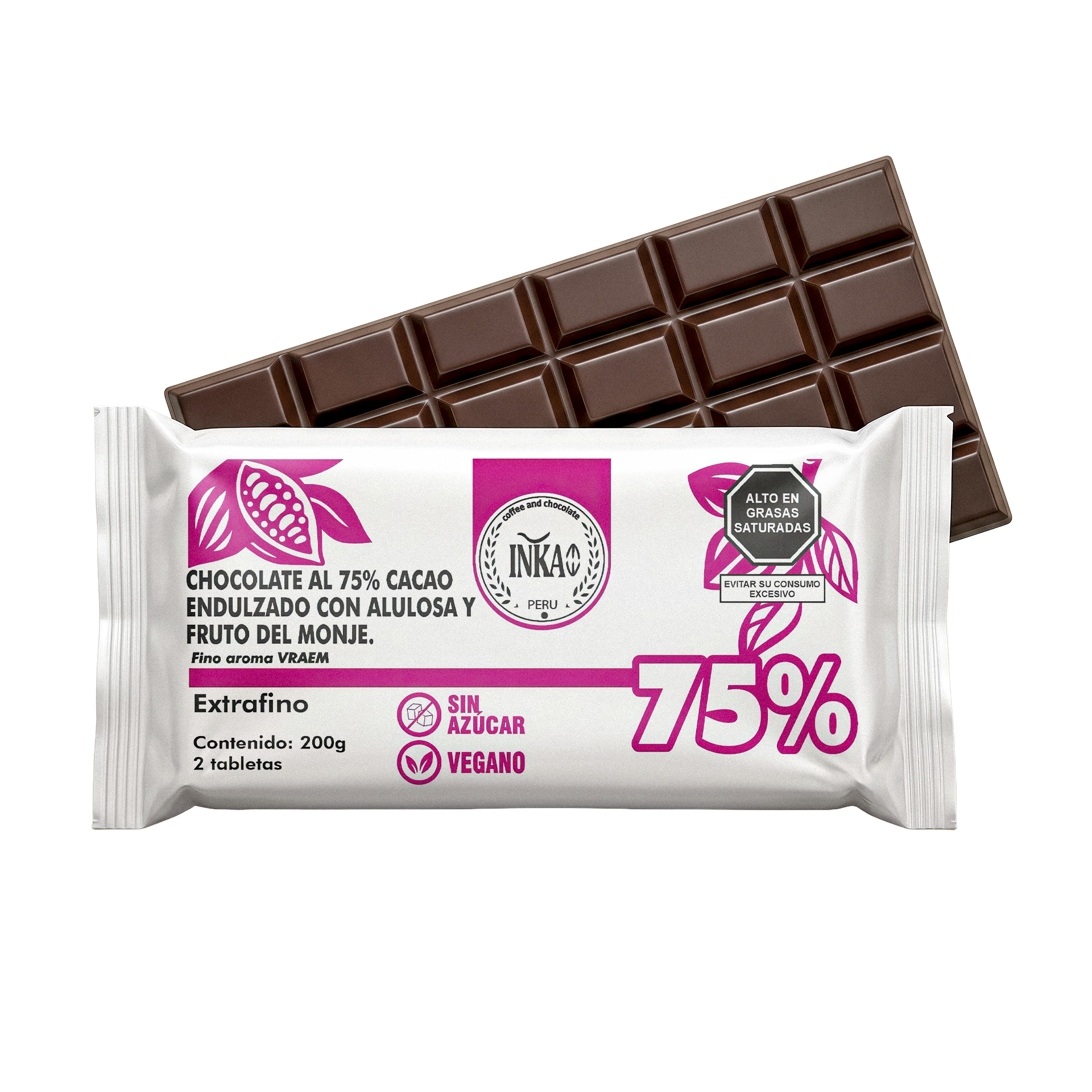 Cobertura Chocolate 75% Monkfruit y Alulosa 200g 4 Cobertura Chocolate 75% Monkfruit y Alulosa 200g - Imagen 2